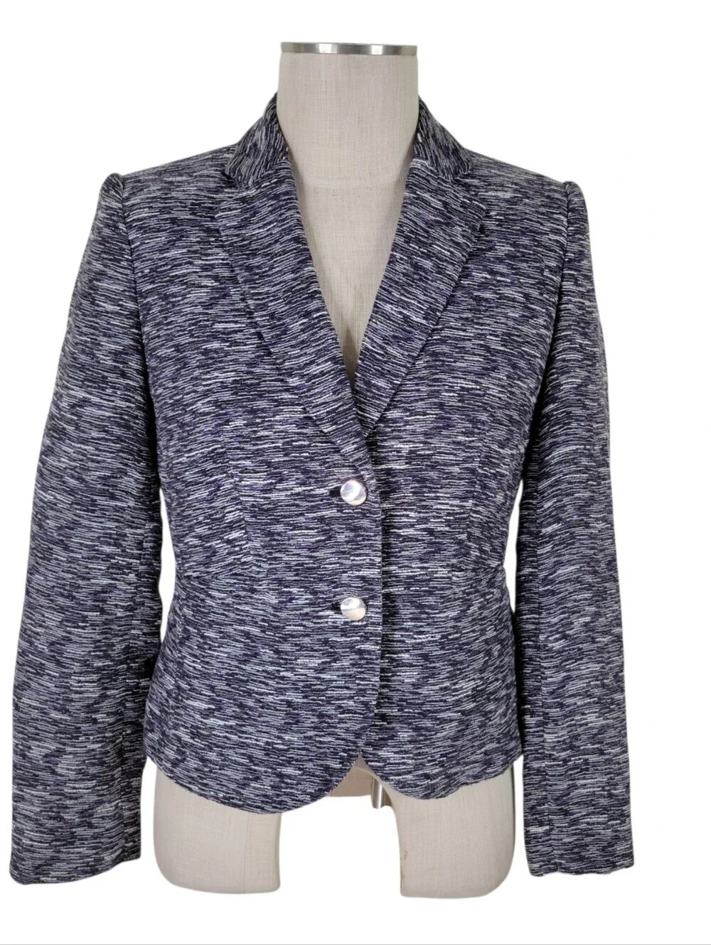 Calvin Klein Tweed Skirt Suit Size 6 Purple Black White Vented Cotton Linen Poly